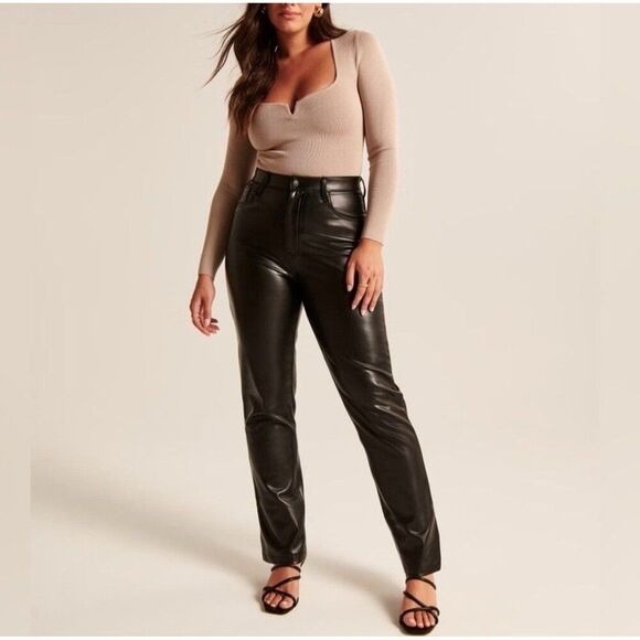Abercrombie & Fitch Size 35 20R The 90’s Ultra High Rise Faux Leather Curve Love - Picture 2 of 11